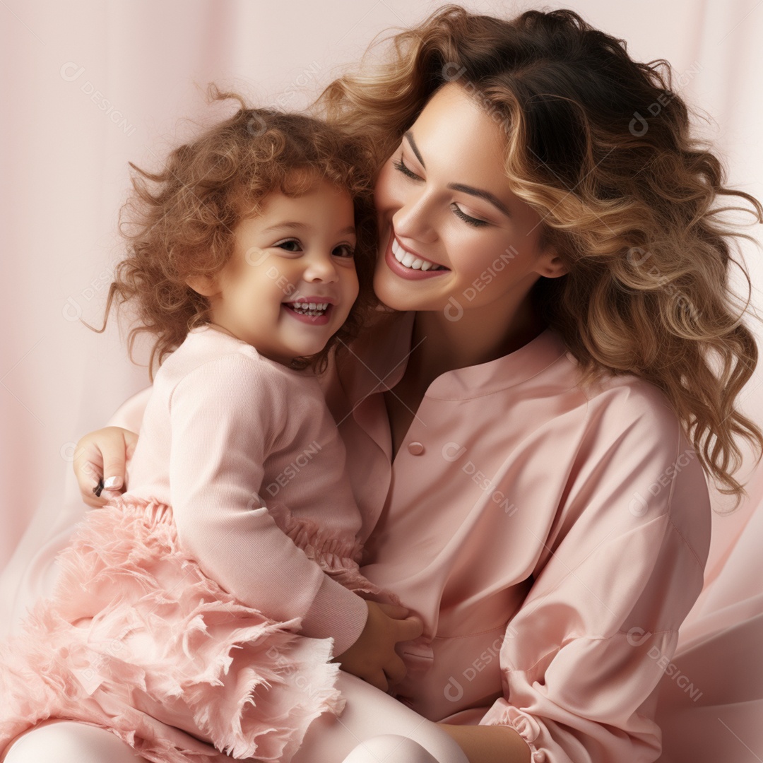 Mulher ao lado de sua linda filha felizes sorridentes