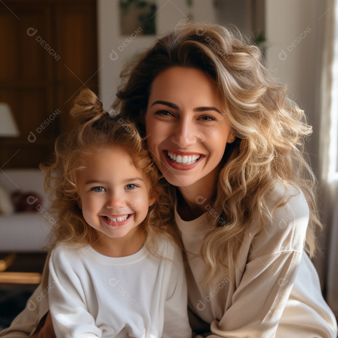 Mulher ao lado de sua linda filha felizes sorridentes