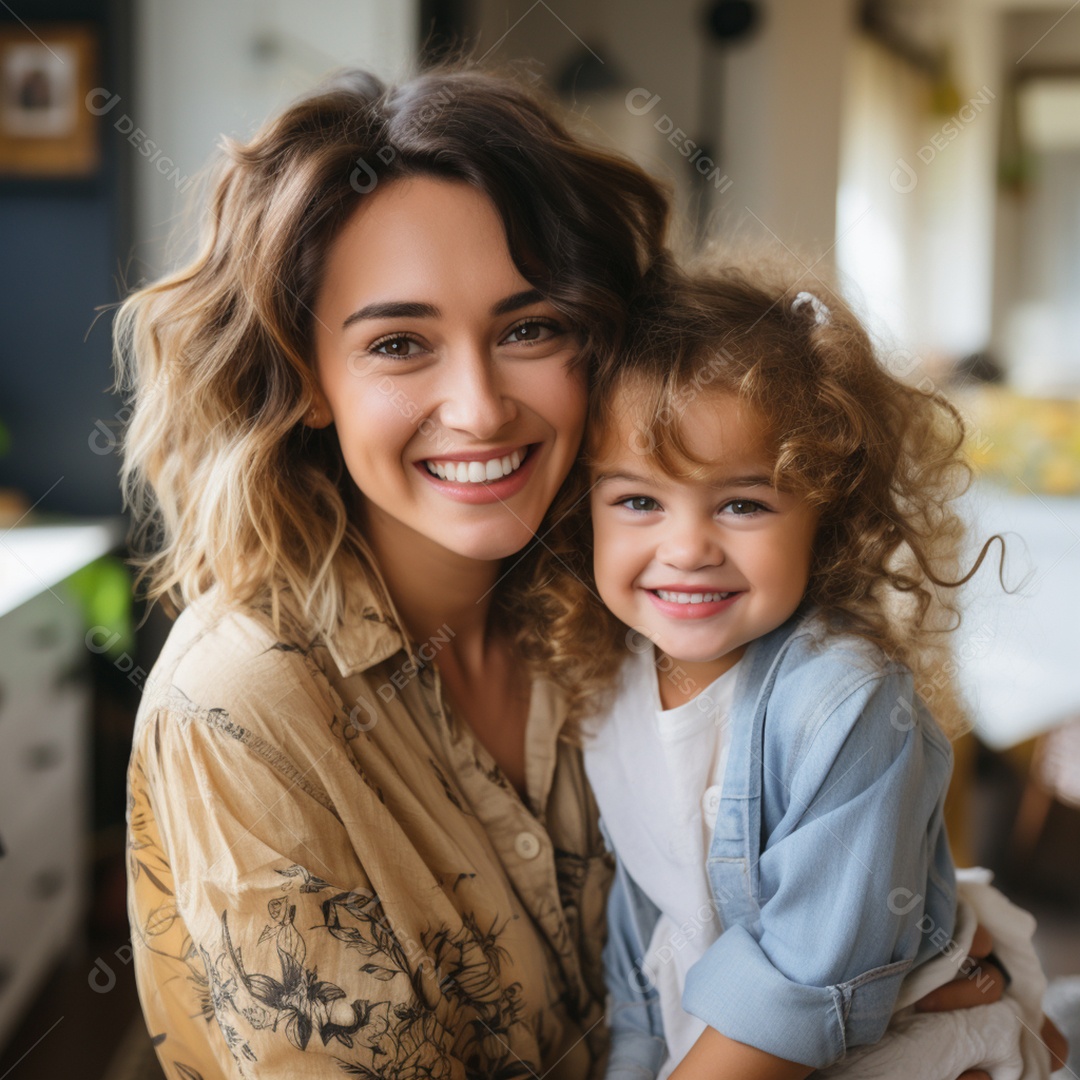 Mulher ao lado de sua linda filha felizes sorridentes