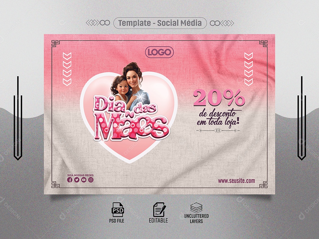 Banner Dia das Mães Desconto em toda Loja Social Media PSD Editável