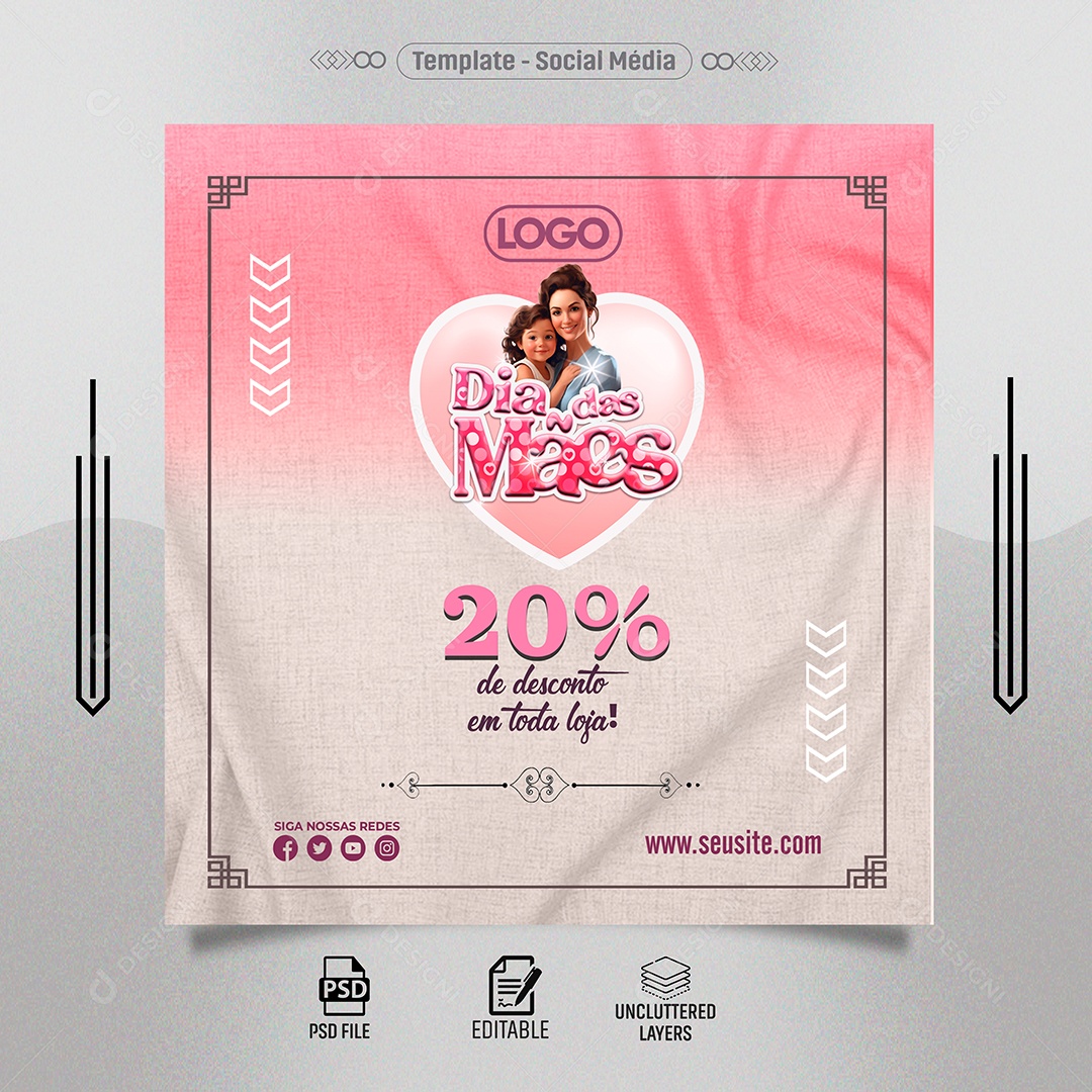 Feed Dia das Mães Desconto em toda Loja Social Media PSD Editável