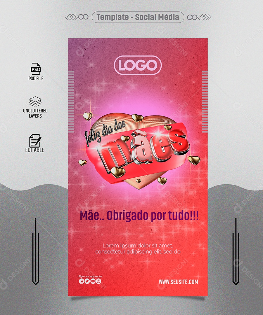 Story Feliz Dia das Mãe Obrigado por tudo Social Media PSD Editável