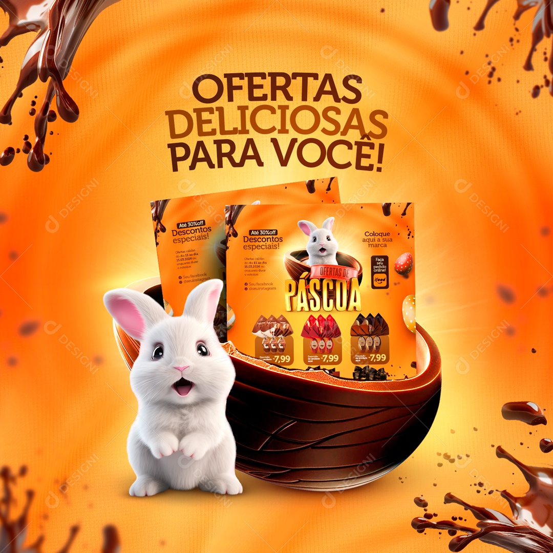 Ofertas Deliciosas para Você Descontos Especiais Social Media PSD Editável