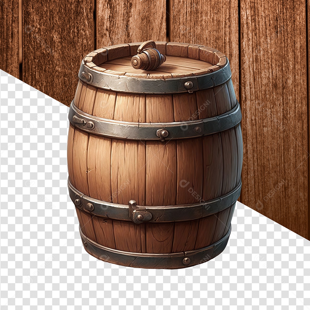 Elemento 3D Barril de Madeira para Composição PSD