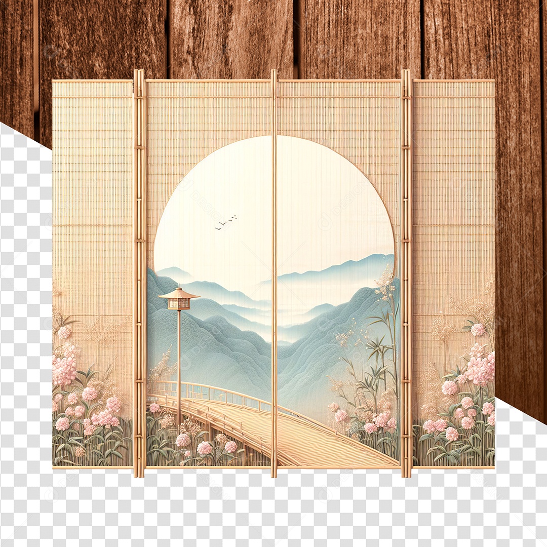 Painel Elemento 3D Bambu Cenário para Composição PSD