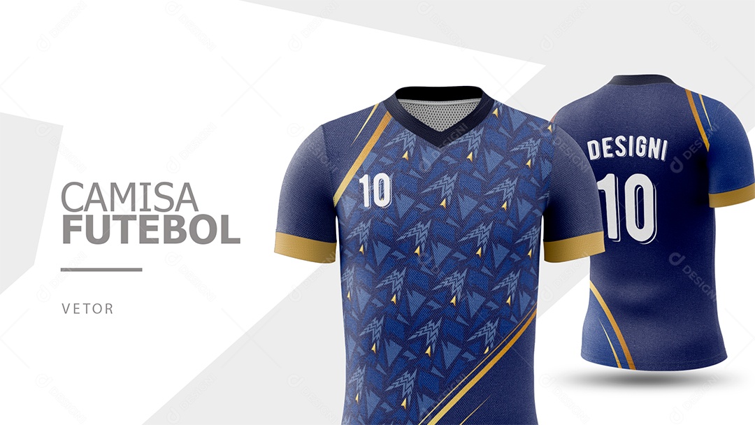Camisa de Futebol Frente e Verso Azul e Dourado Vetor EPS