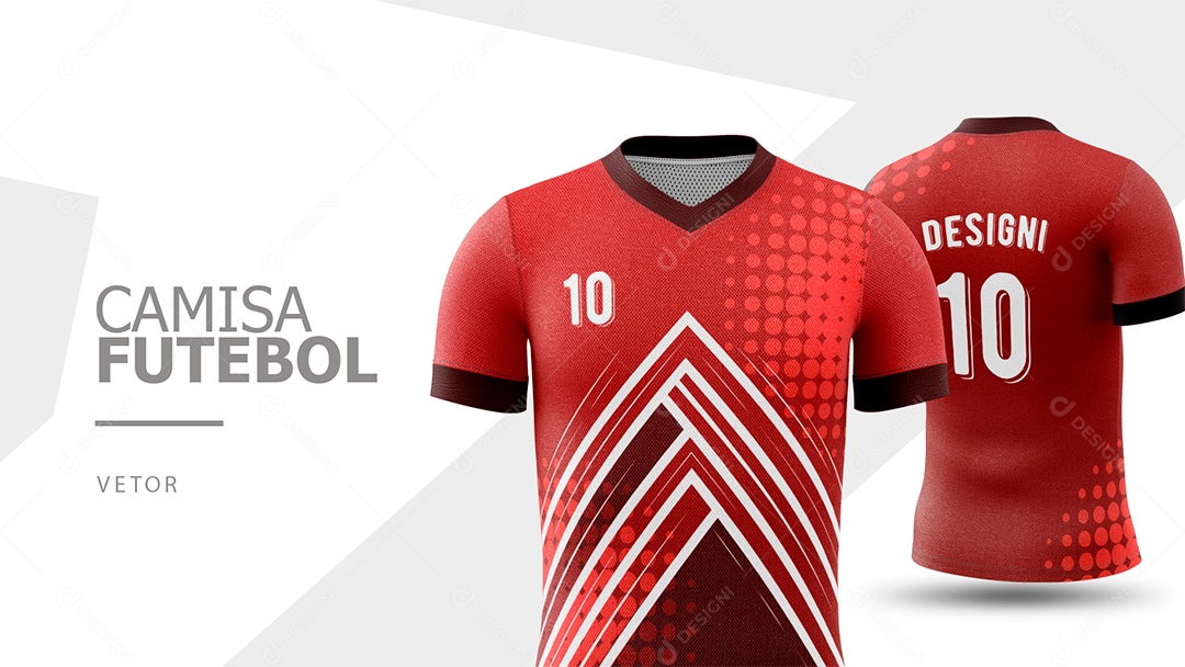 Camisa de Futebol Frente e Verso Vermelho e Branco Vetor EPS