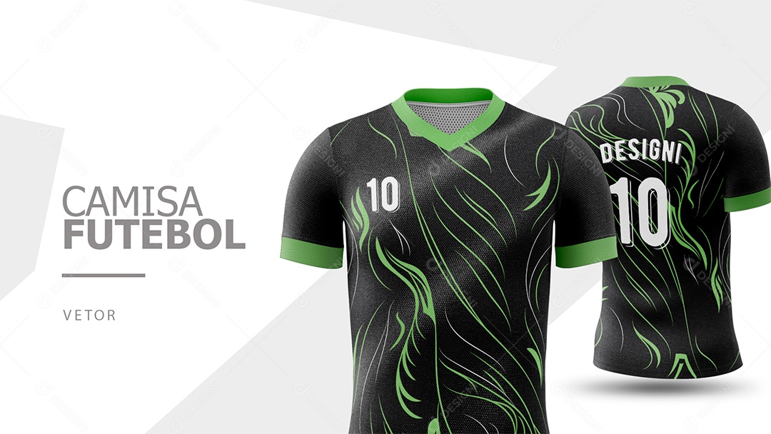Camisa de Futebol Frente e Verso Preto e Verde Vetor EPS
