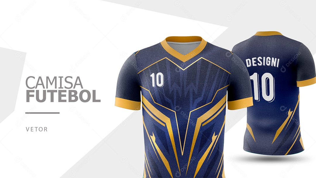 Camisa de Futebol Frente e Verso Azul e Dourado Vetor EPS