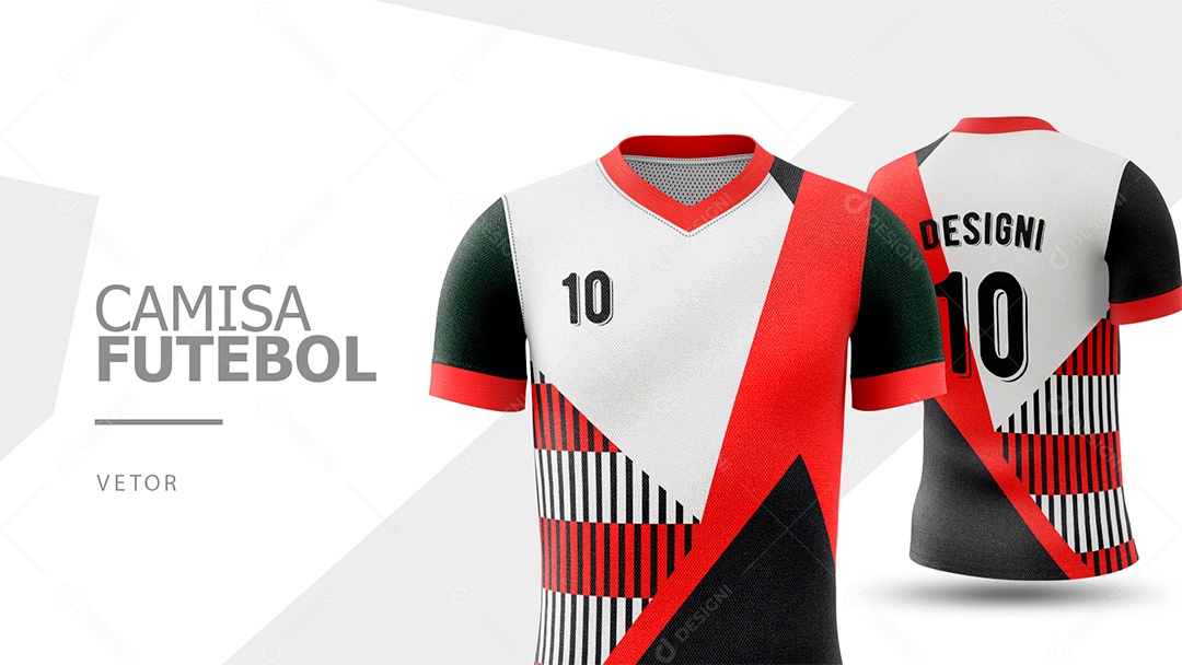 Camisa de Futebol Frente e Verso Vermelho branco e Preto Vetor EPS