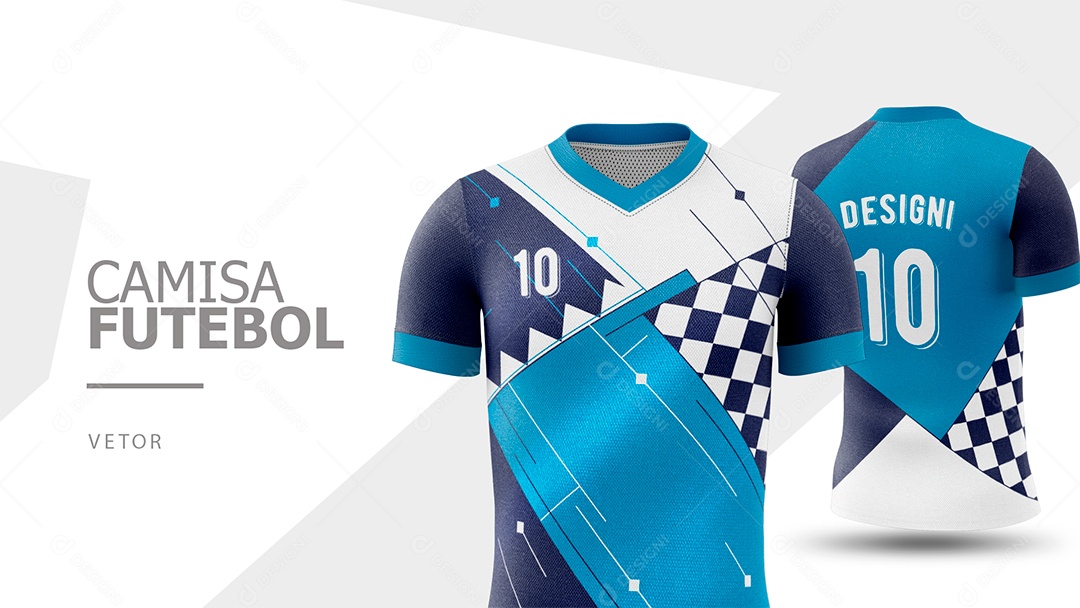 Camisa de Futebol Frente e Verso Azul e Branco Vetor EPS