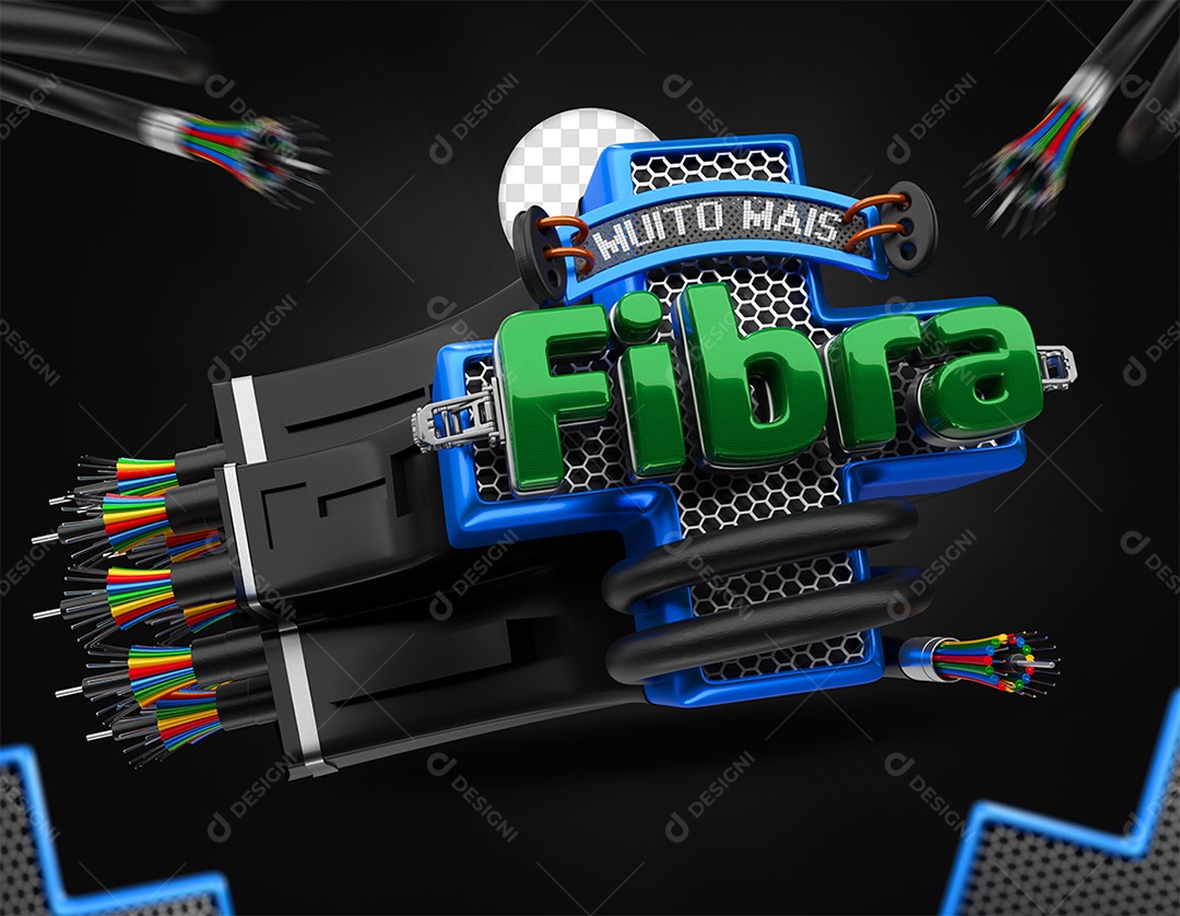 Internet Mais Fibra Selo 3D Azul e Verde para Composição PSD