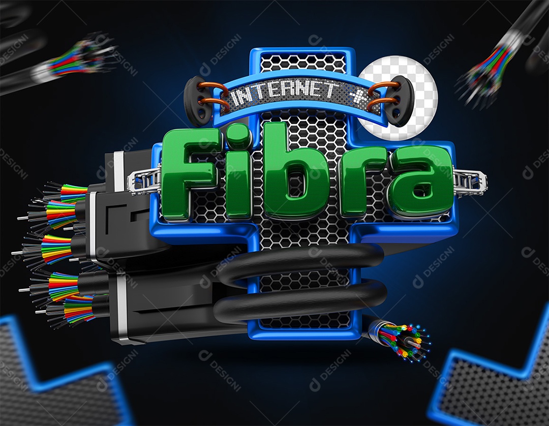 Internet Mais Fibra Selo 3D Azul e Verde para Composição PSD