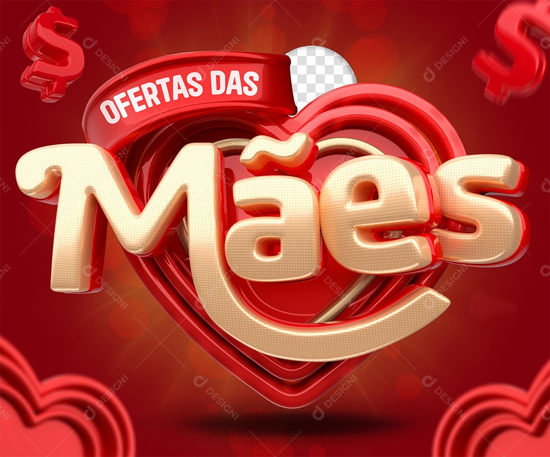 Ofertas das Mães Selo 3D Vermelho e Dourado para Composição PSD