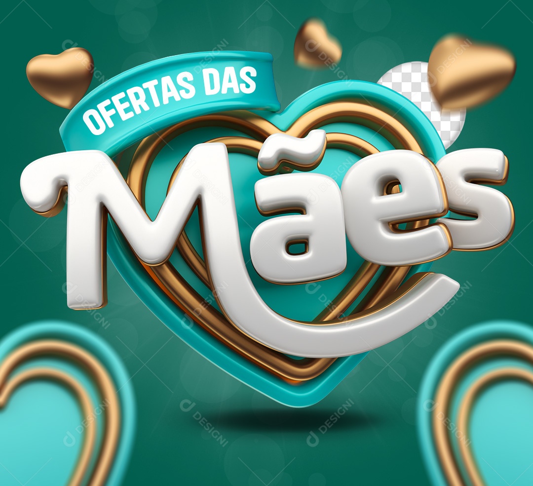 Ofertas das Mães Selo 3D Azul e Dourado para Composição PSD