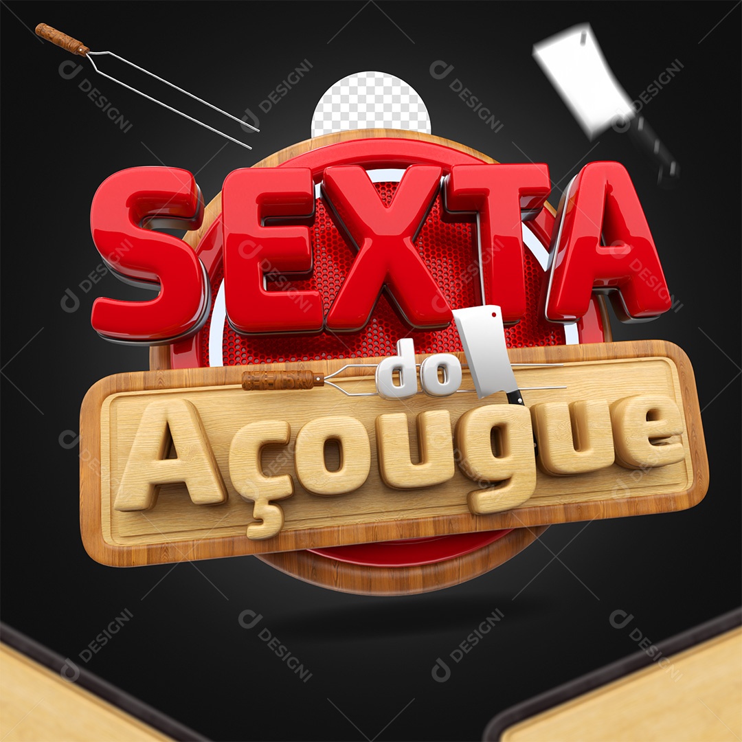 Selo 3D Sexta do Açougue Vermelho e Branco para Composição PSD