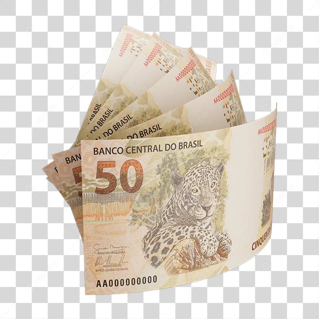 Cédula Nota Dinheiro de 50 Reais Real Brasileiro PNG Transparente