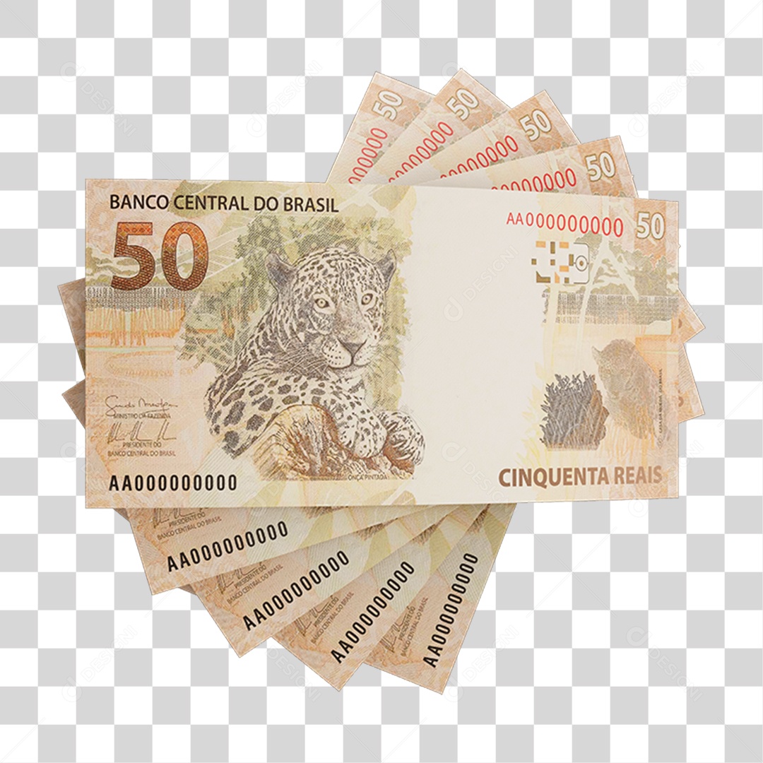 Cédula Nota Dinheiro de 50 Reais Real Brasileiro PNG Transparente