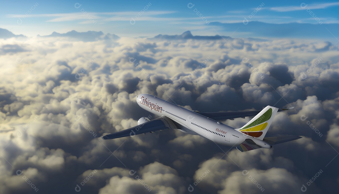 Companhia etíope voando sobre as nuvens