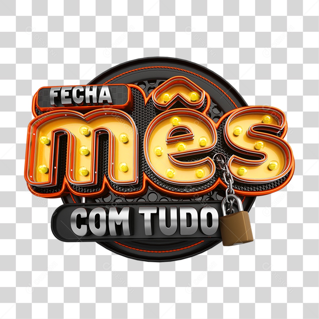 Selo 3D Fecha Mês com Tudo PNG Transparente