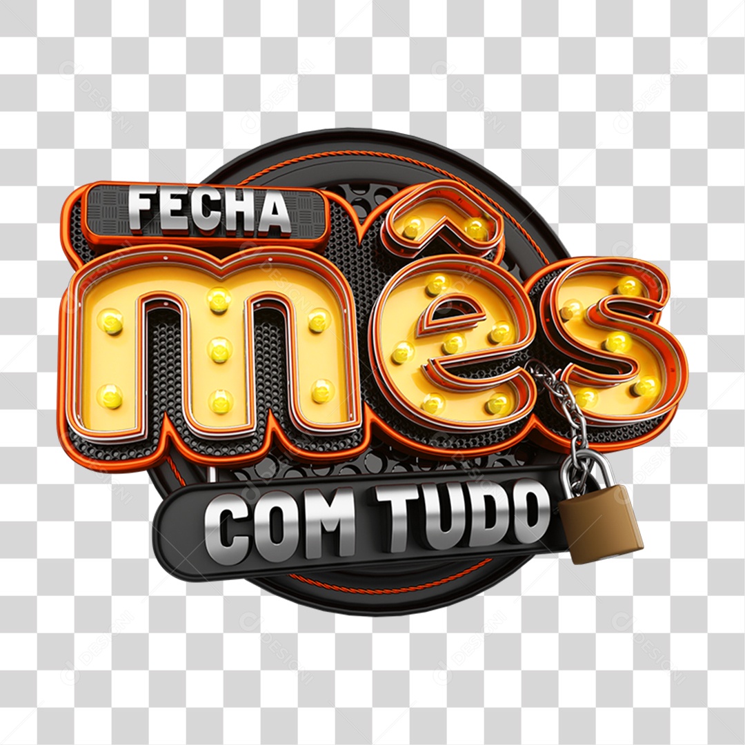 Selo 3D Fecha Mês com Tudo PNG Transparente