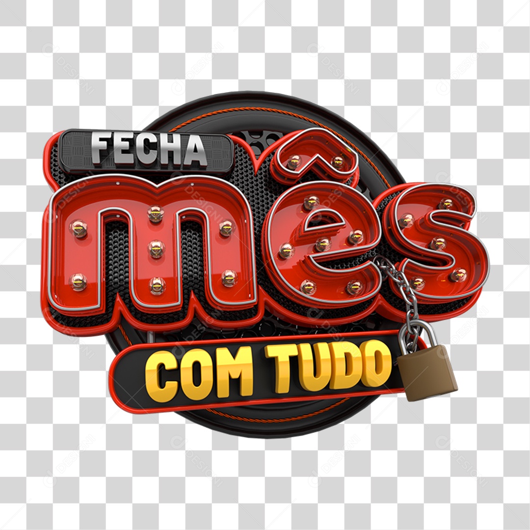 Selo 3D Fecha Mês com Tudo PNG Transparente
