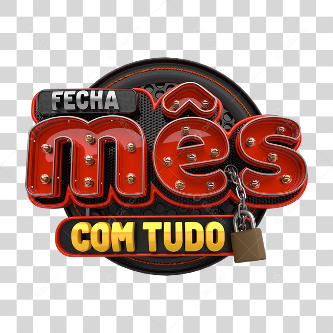 Selo 3D Fecha Mês com Tudo PNG Transparente