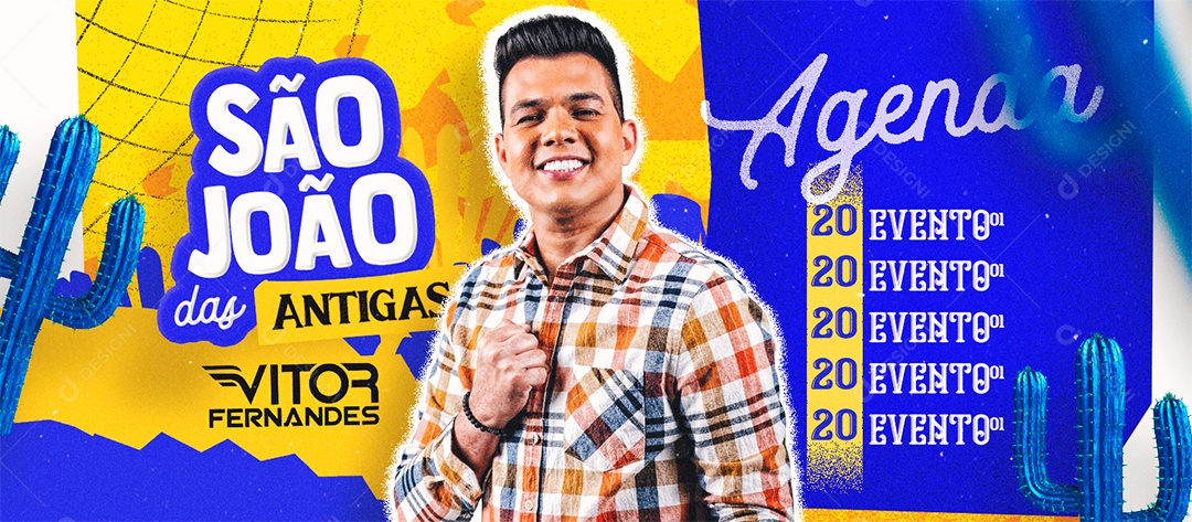 Banner Flyer São João das Antigas Agenda Vitor Fernandes Evento Social Media PSD Editável