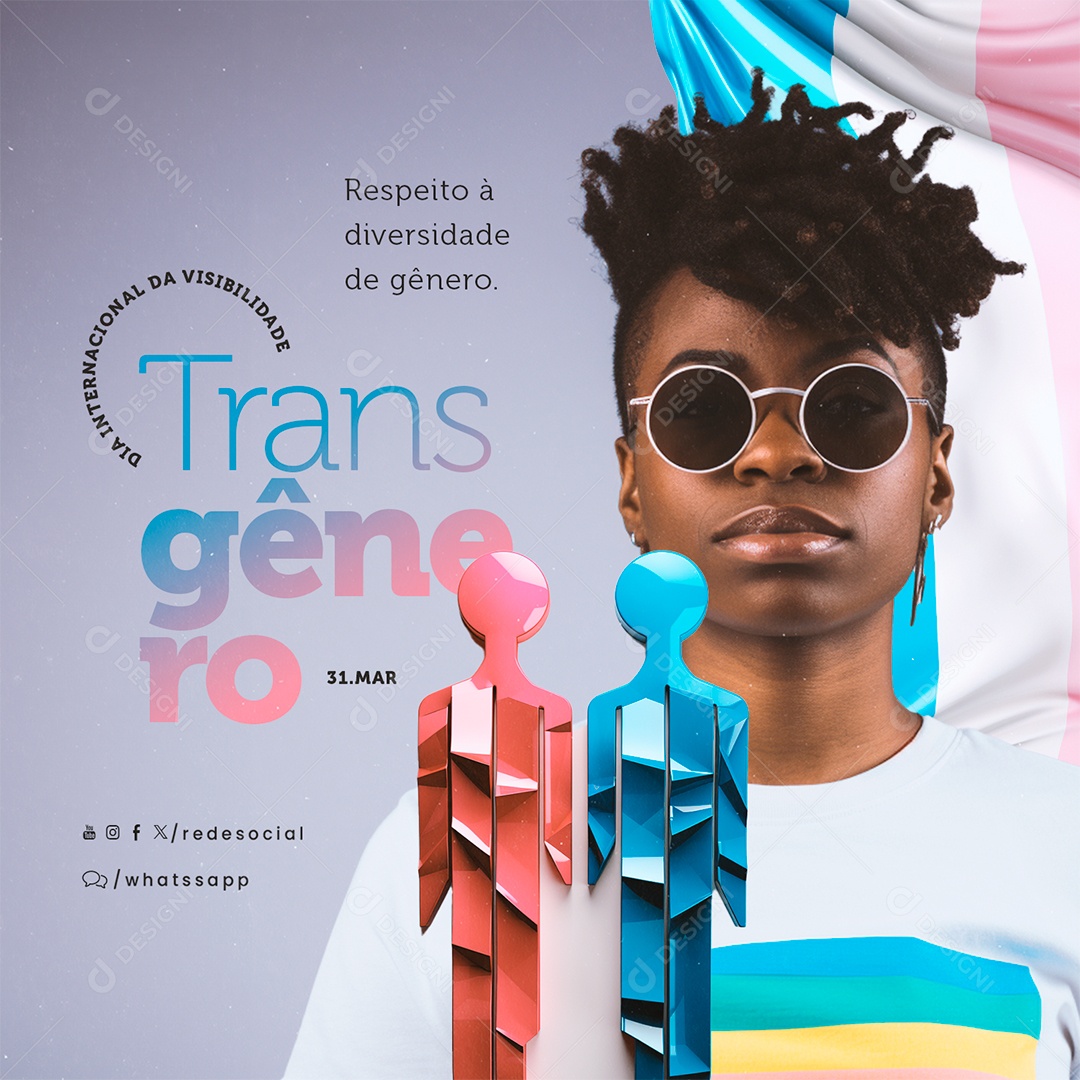 Dia Nacional da Visibilidade Trans 30 de Março Respeito à Diversidade Social Media PSD Editável