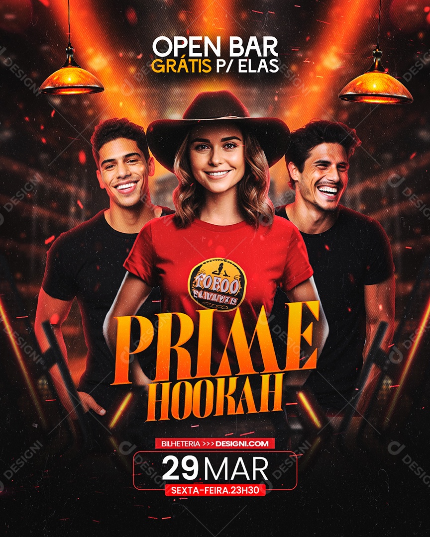 Flyer Open Bar Prime Hookah Social Media PSD Editável