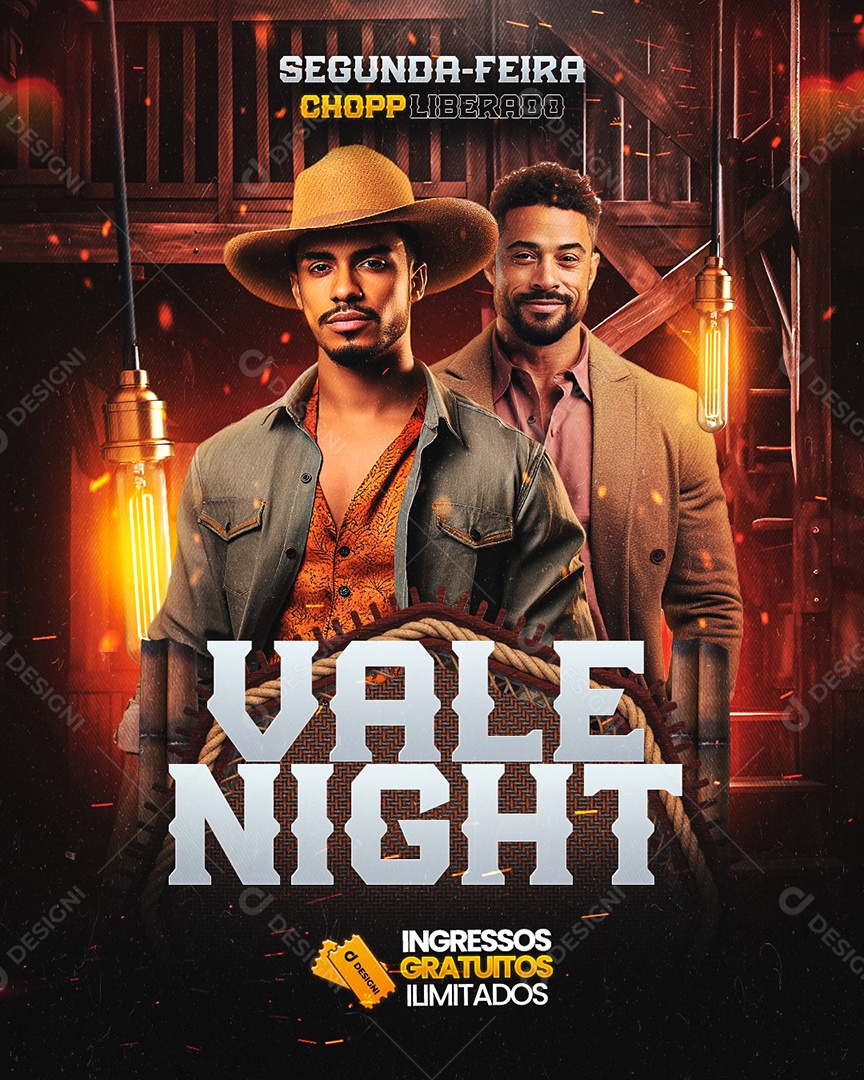 Flyer Vale Night Segunda Feira Chopp Social Media PSD Editável
