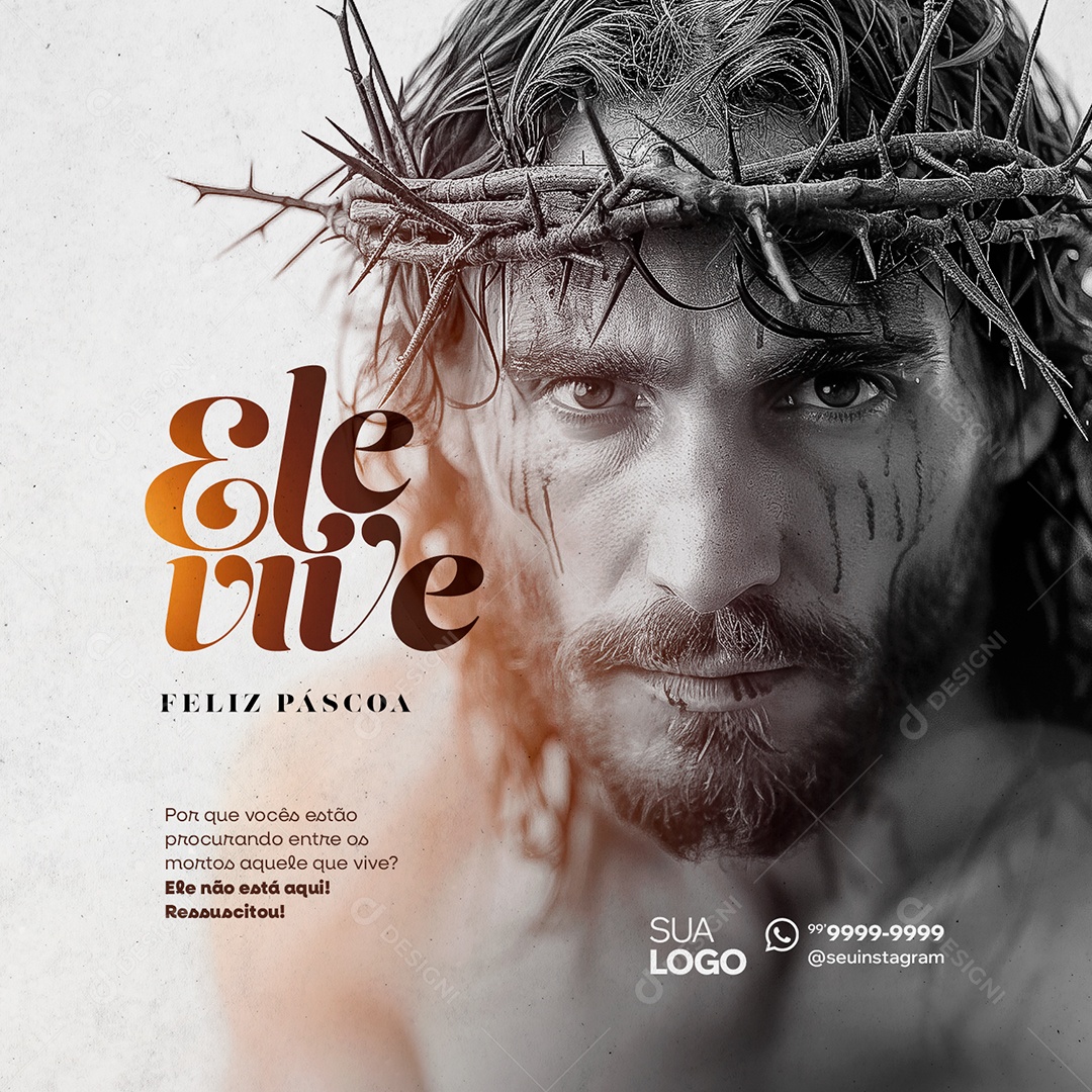 Feliz Páscoa Ele Vive Social Media PSD Editável