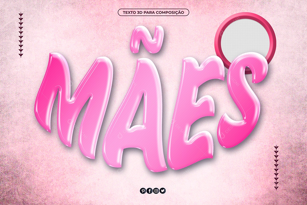 Mães Texto 3D Rosa para Composição PSD