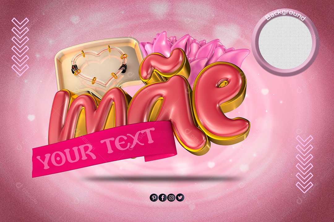 Mãe Selo 3D Vermelho e Dourado para Composição PSD