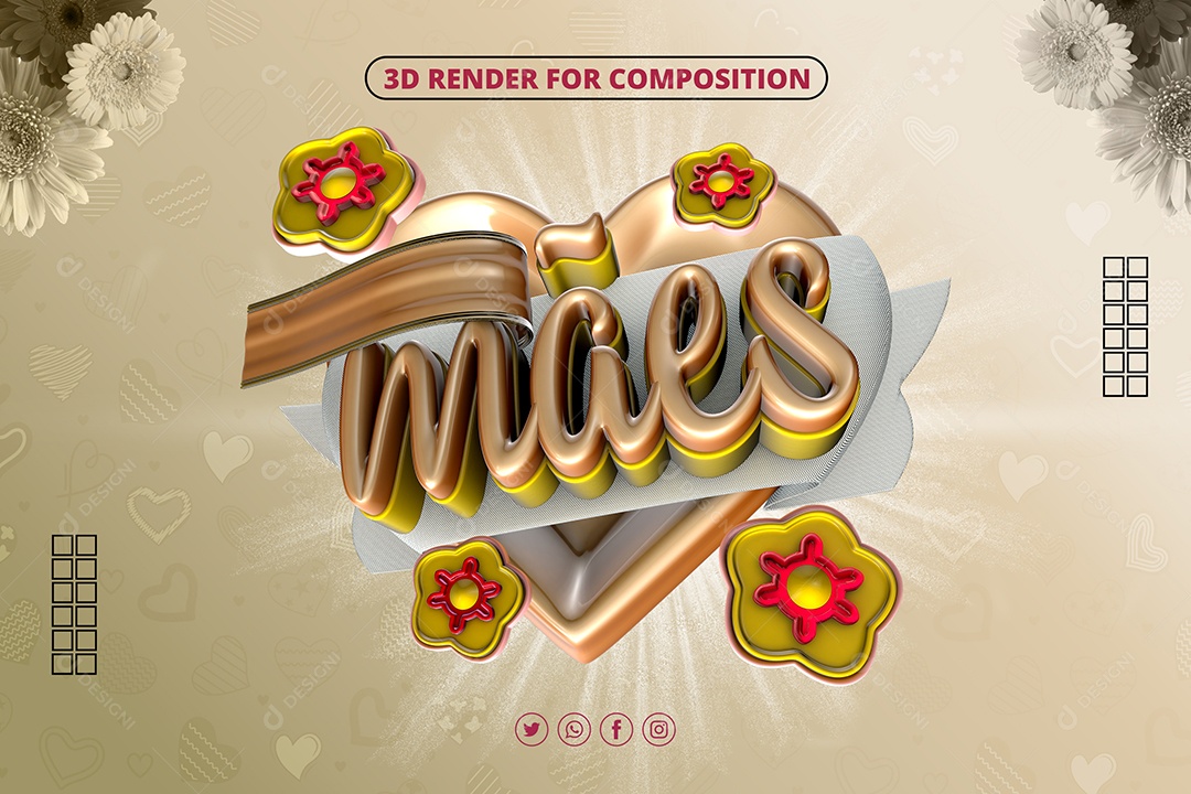 Mães Selo 3D Dourado para Composição PSD