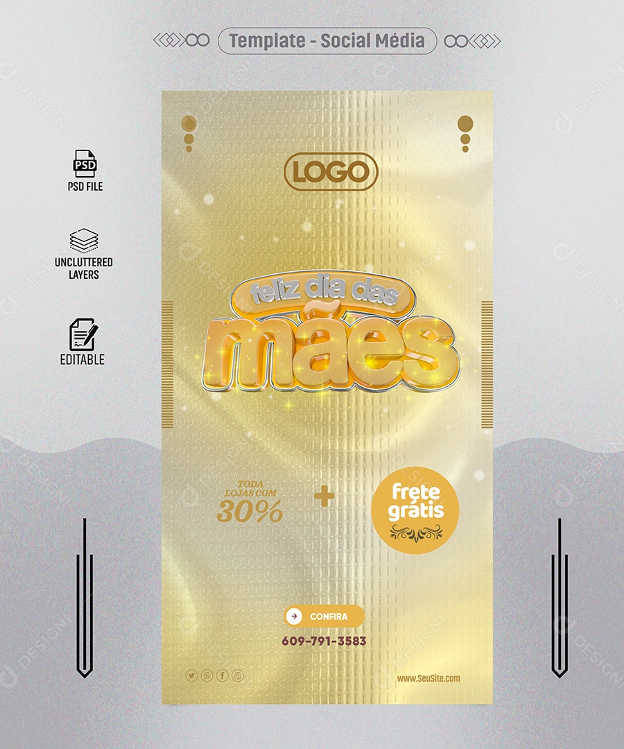 Story Feliz Dia das Mães Toda Lojas com 30% Social Media PSD Editável