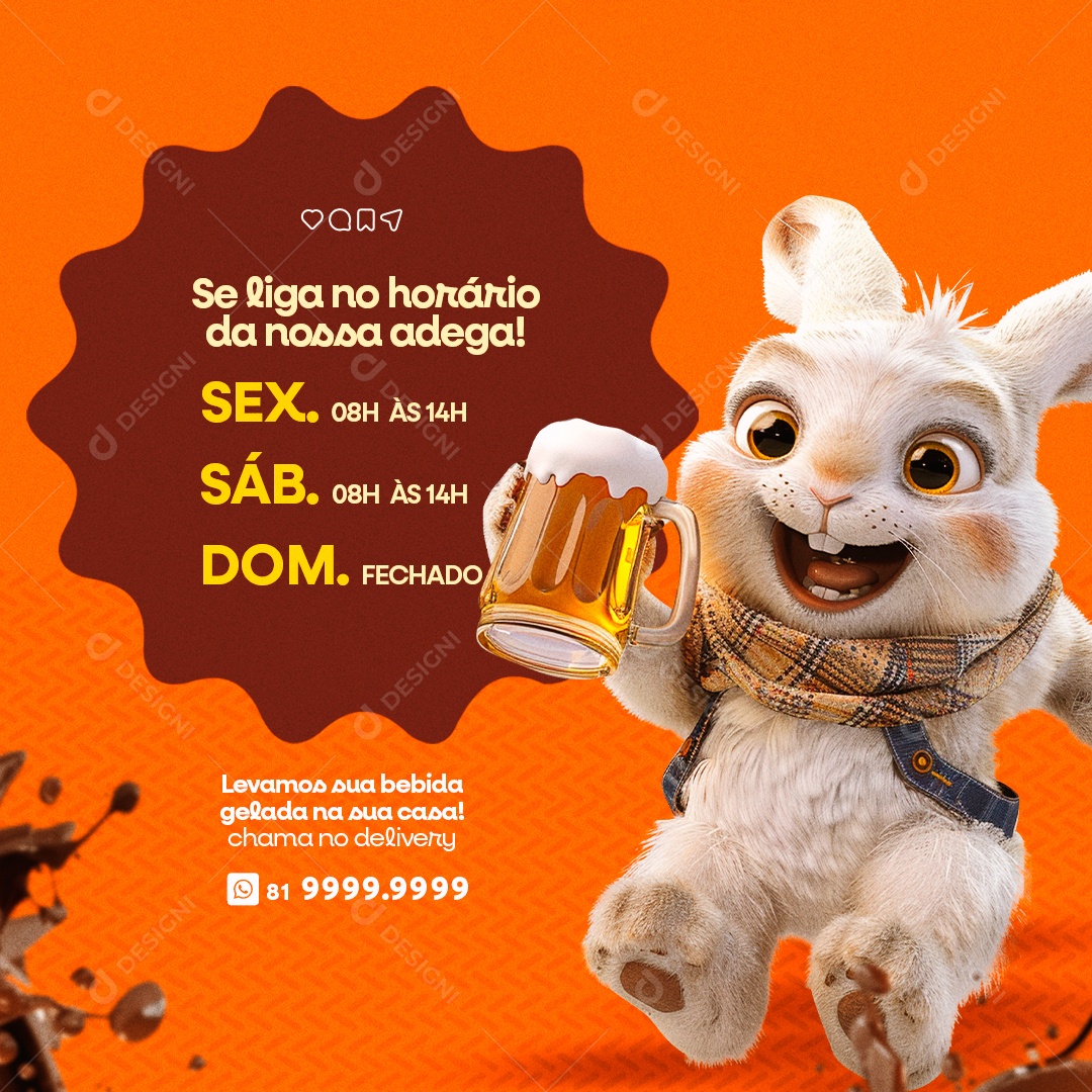 Social Media Páscoa Comunicado Se liga no Horário da nossa Adega PSD Editável