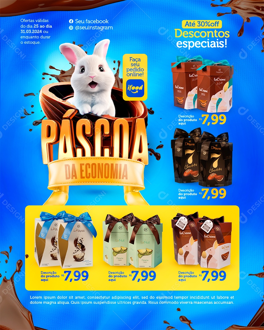 Supermercado Páscoa da Economia Encarte Até 30% Off Social Media PSD Editável
