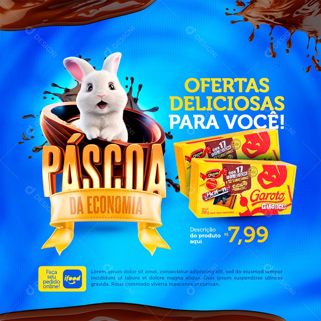 Supermercado Páscoa da Economia Caixa de Bombom Garoto Social Media PSD Editável