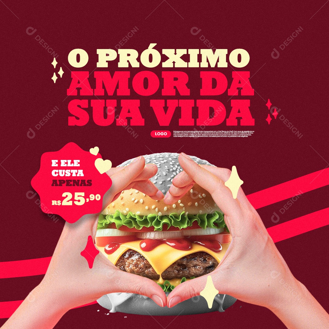 Trailer de Comida Hamburgueria O Próximo Amor da sua Vida Social Media PSD Editável