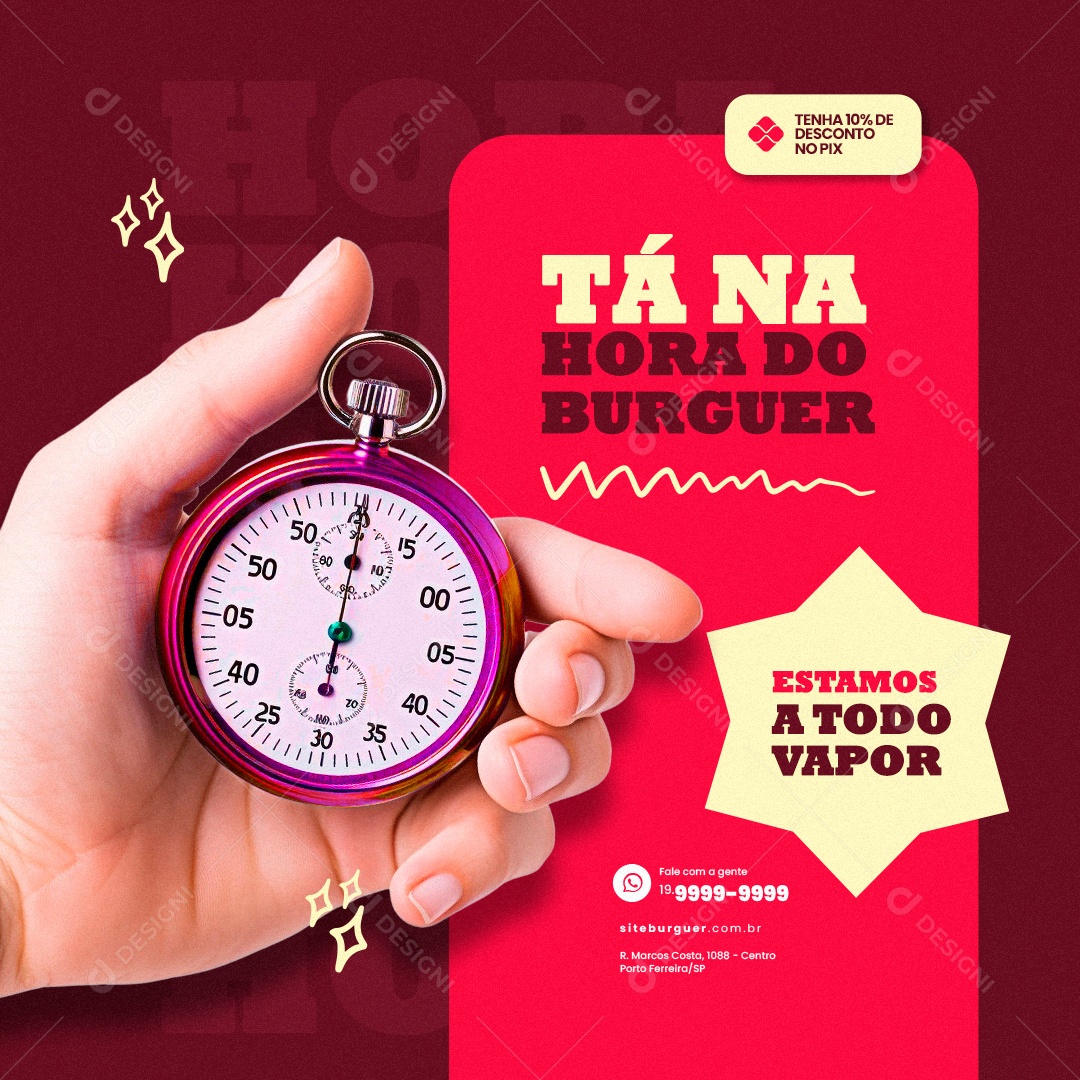 Trailer de Comida Hamburgueria Tà na Hora do Burguer Social Media PSD Editável