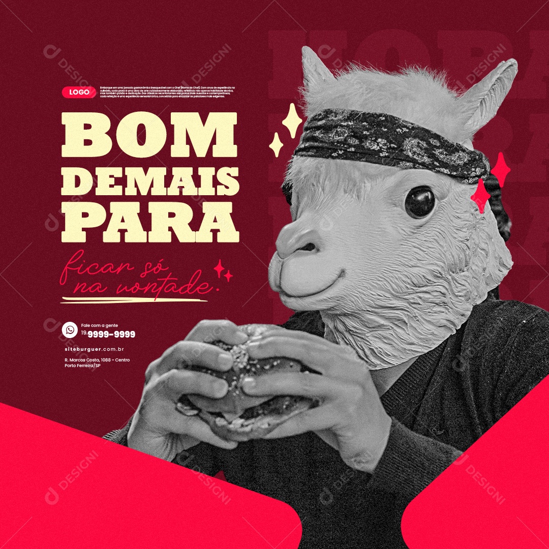 Trailer de Comida Hamburgueria Bom Demais para Ficar só na Vontade Social Media PSD Editável