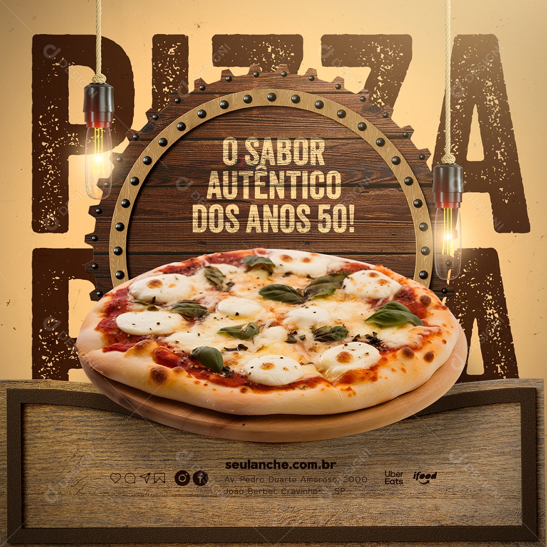 Pizzaria Pizza O Sabor Autêntico dos Anos 50 Social Media PSD Editável