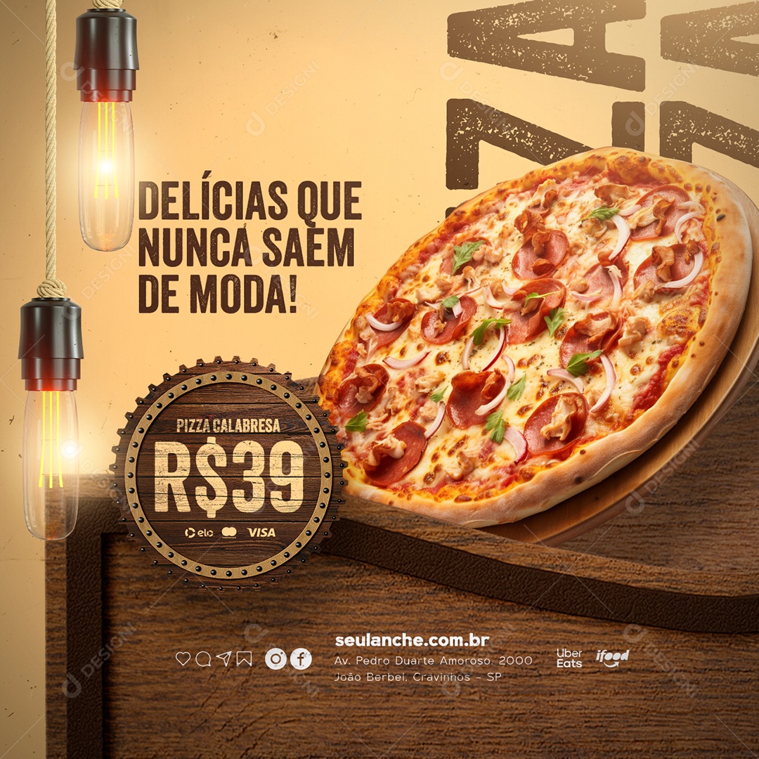 Pizzaria Pizza Calabresa Delícias que Nunca Saem de Moda Social Media PSD Editável