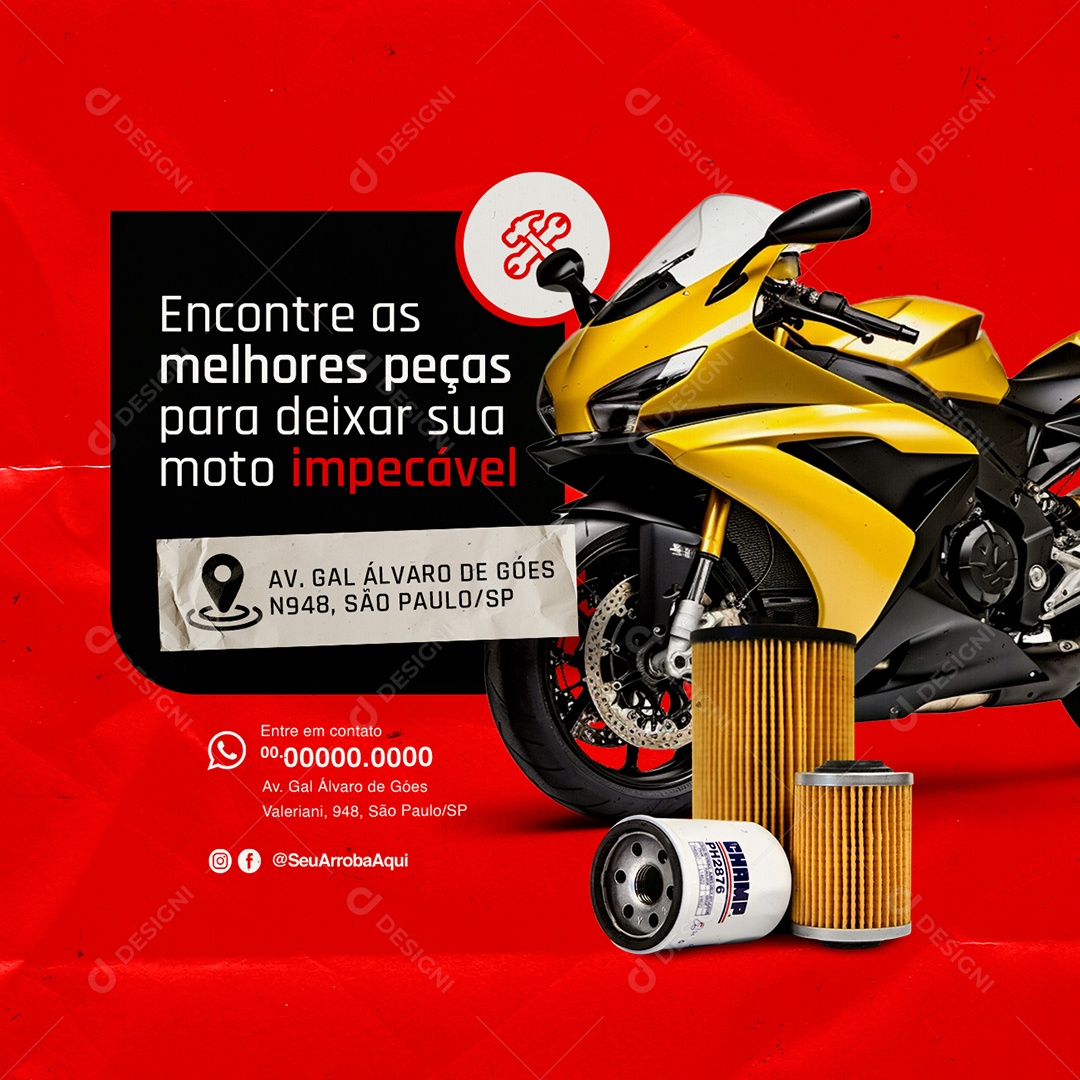 Oficina de Moto Encontre as Melhores Peças Social Media PSD Editável
