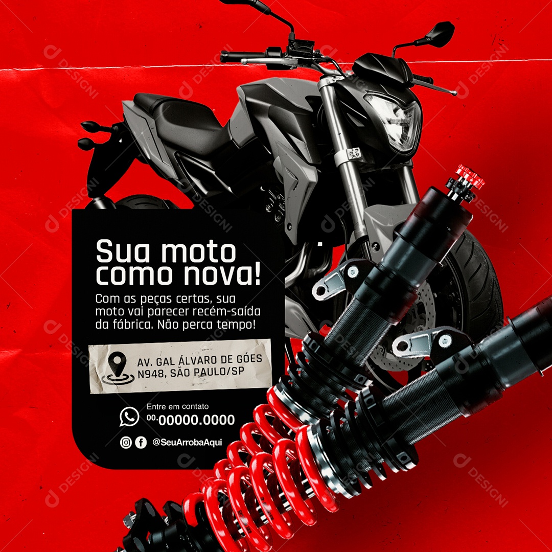 Oficina de Moto Sua Moto como Nova Social Media PSD Editável