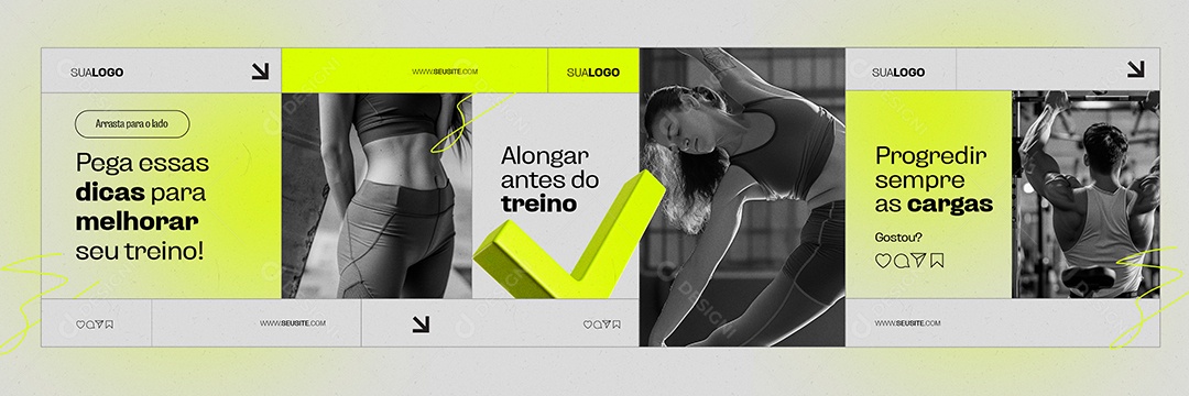 Carrossel Personal Trainer Academia Alongar Antes do Treino Social Media PSD Editável