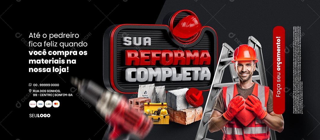 Banner Materiais de Construção Sua Reforma Completa Loja Social Media PSD Editável