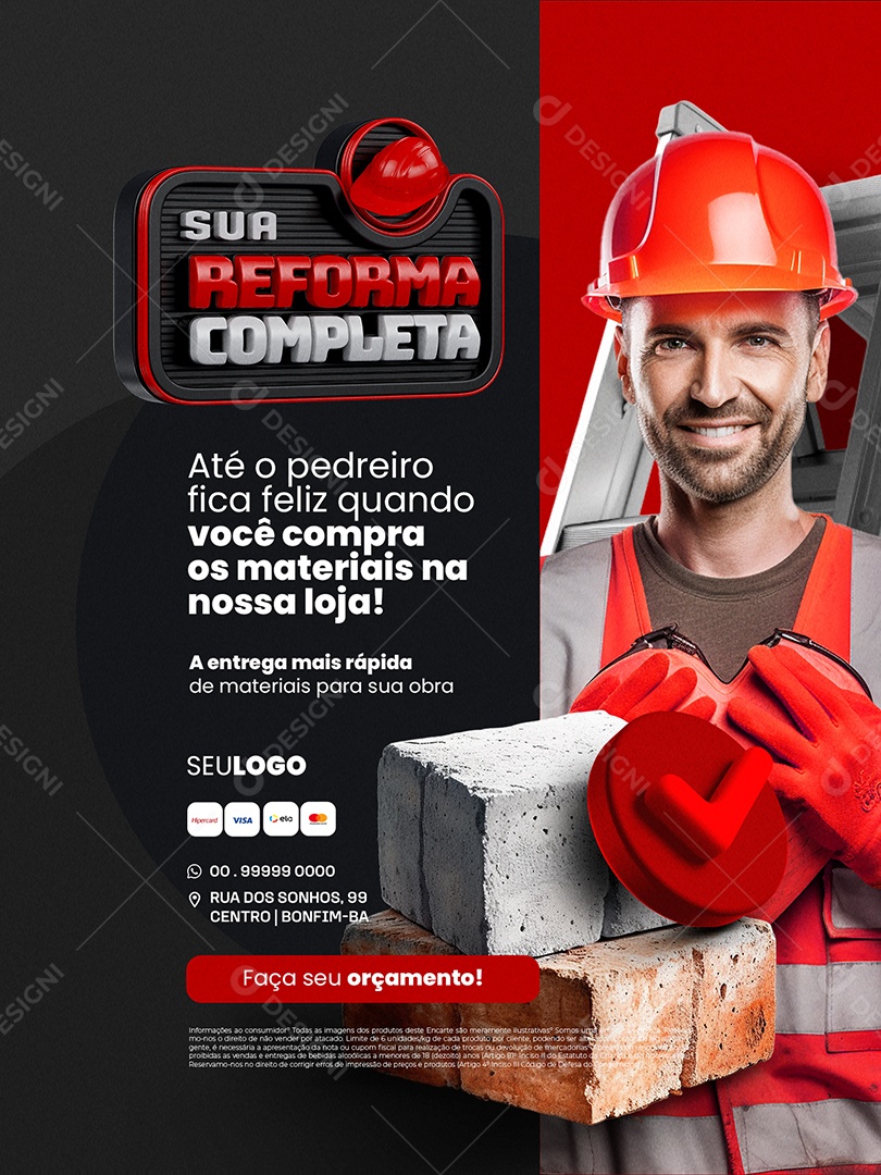 Materiais de Construção Sua Reforma Completa Encarte Loja Social Media PSD Editável