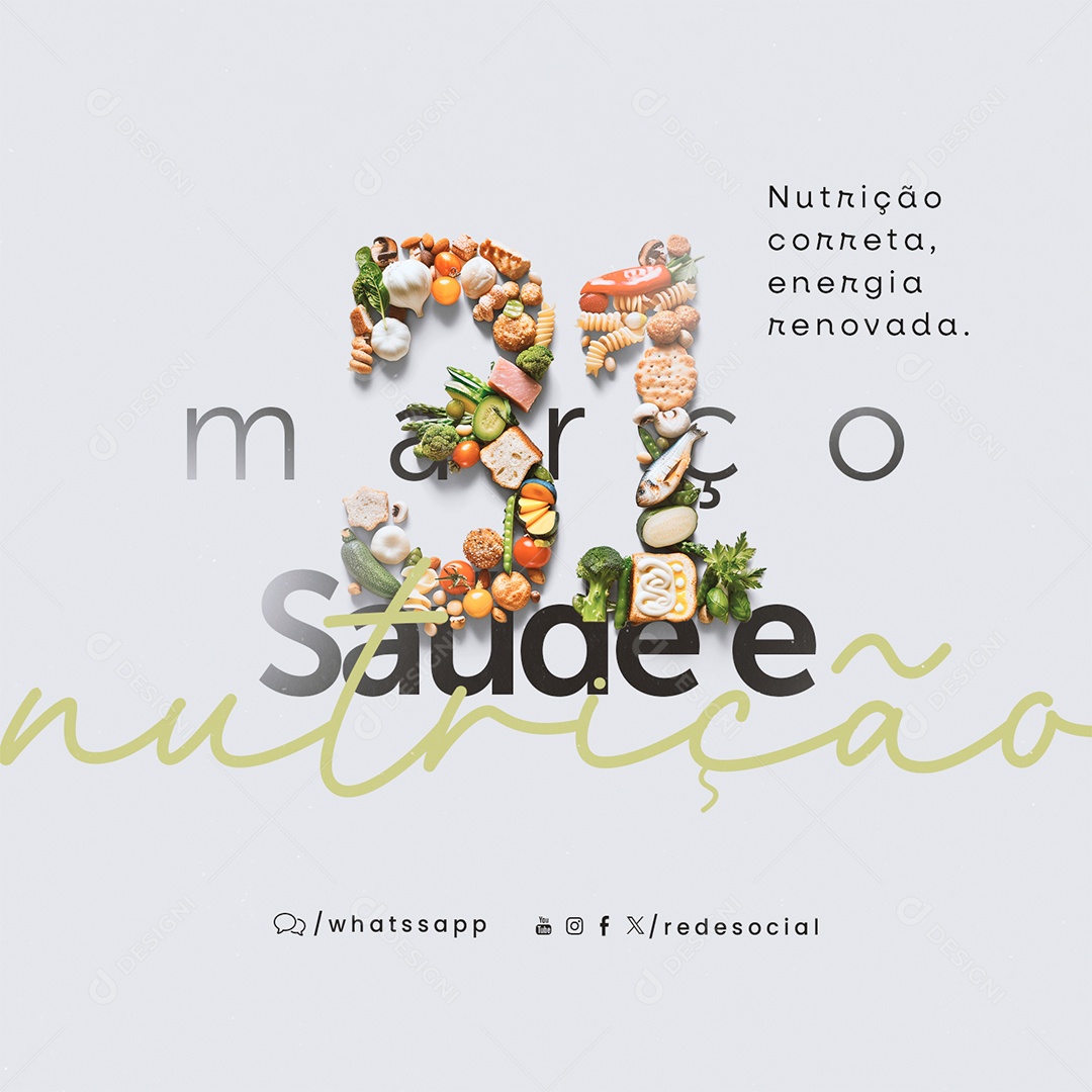 Dia da Saúde e Nutrição 31 de Março Energia Renovada Social Media PSD Editável
